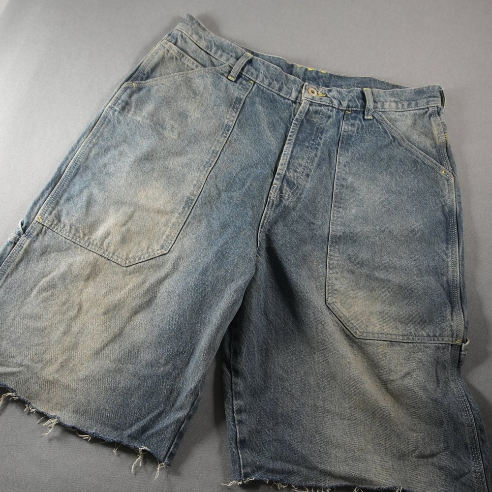 Y2K Faded Baggy Carpenter Raw Hem Denim Men 11" Shorts Jorts  L